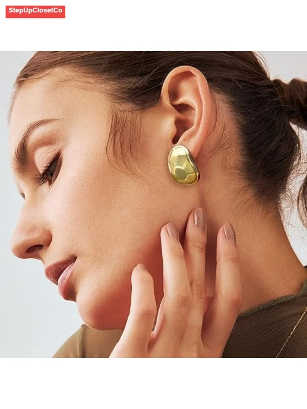 Two Tone Crossover Huggie Hoop Earrings Twisted Rope Textured Clip On for Women